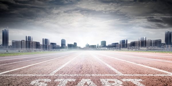 Starting line at a track and field event